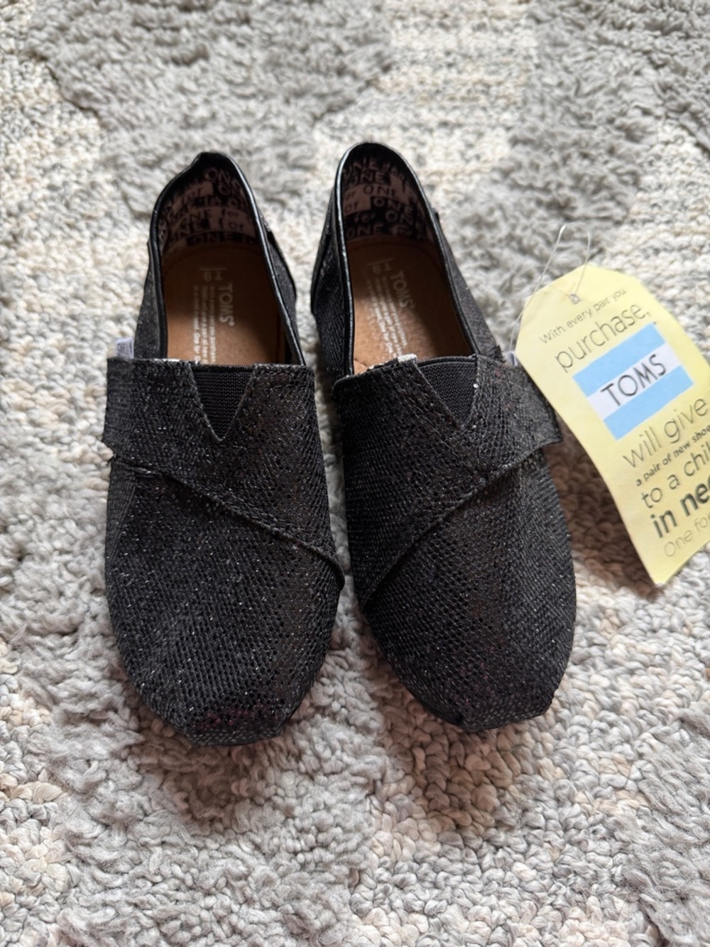 Toms Black Glitter Classic Slip-Ons Toddler 9